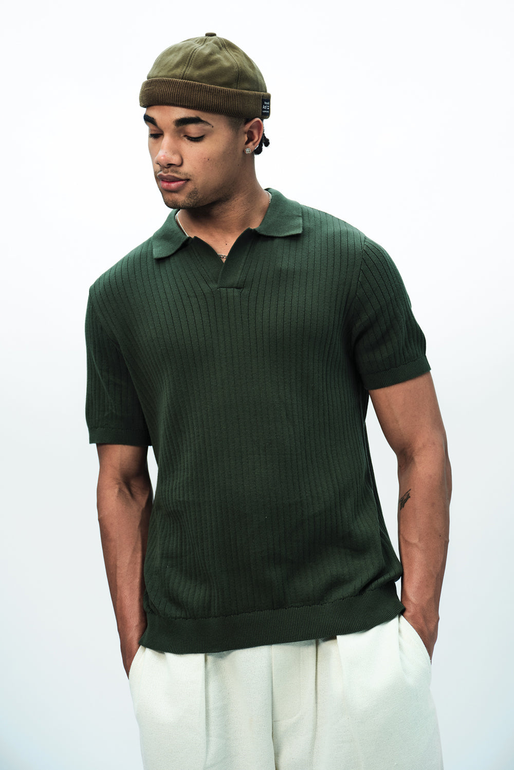 Olive Knit Polo T-shirt