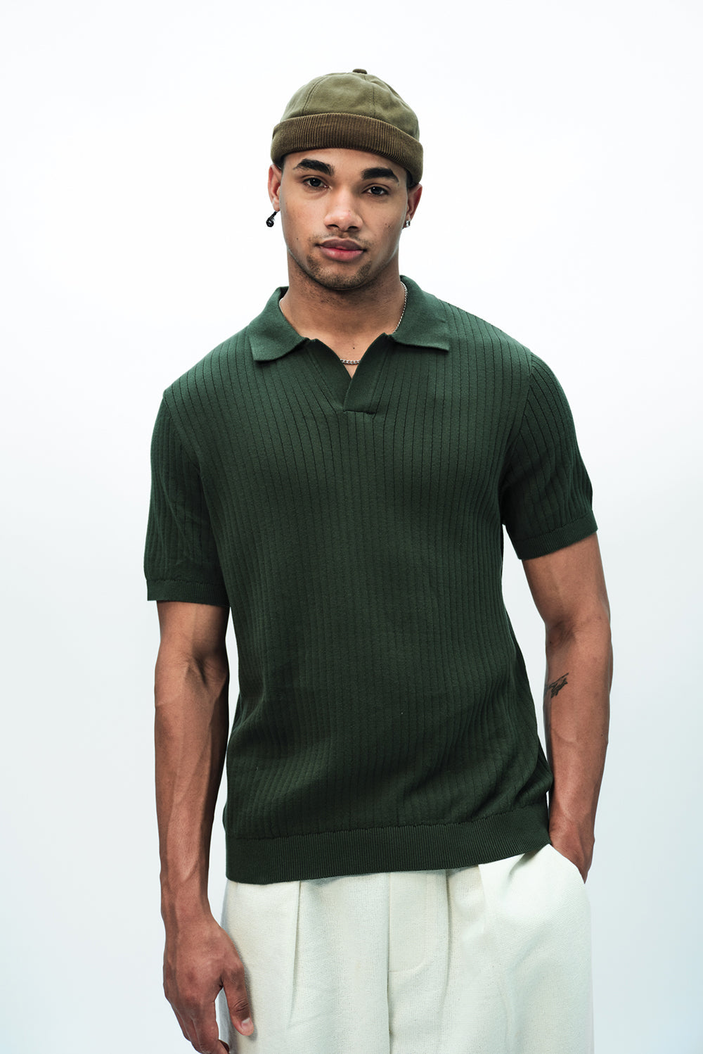 Olive Knit Polo T-shirt