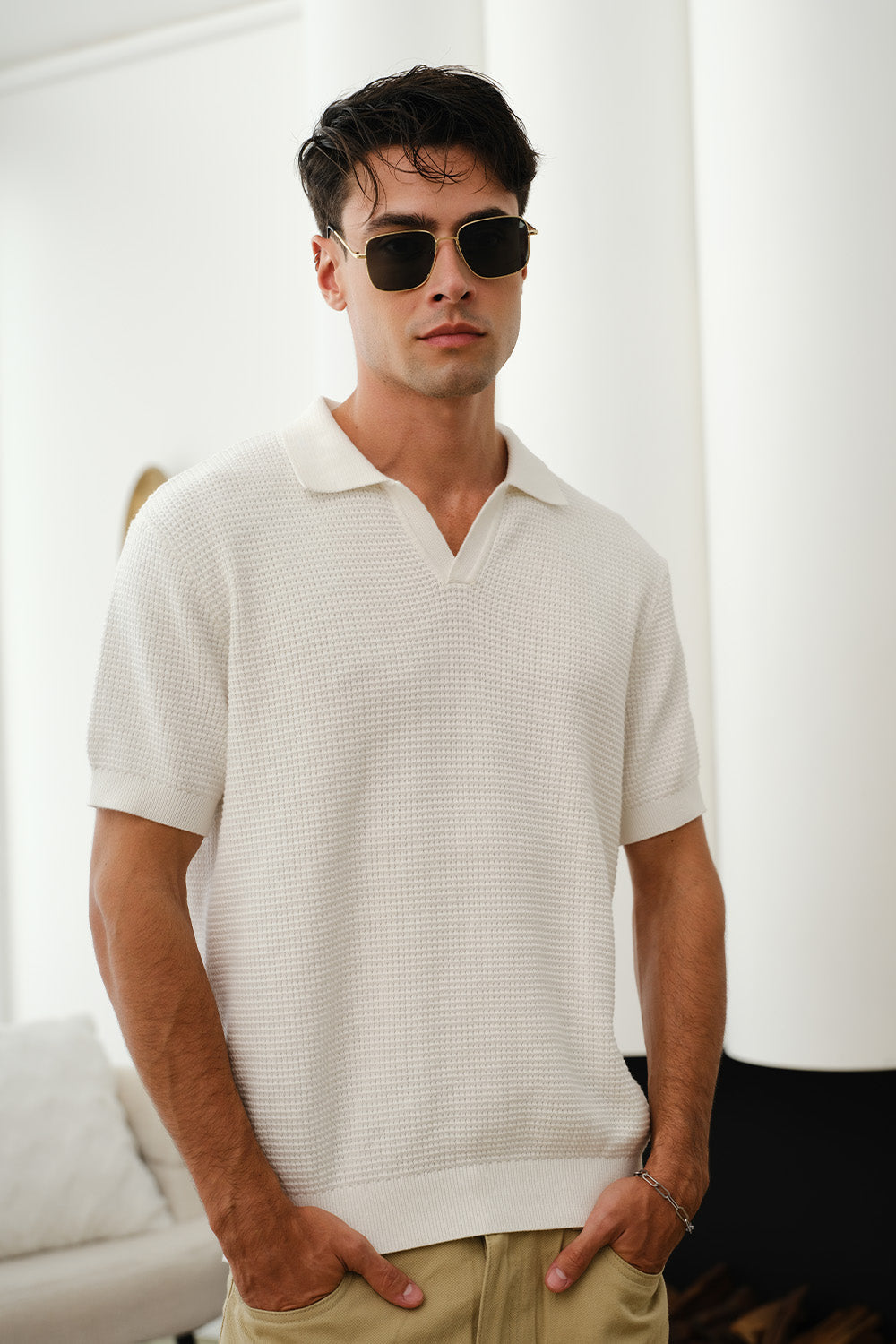 White Knit Polo T-shirt