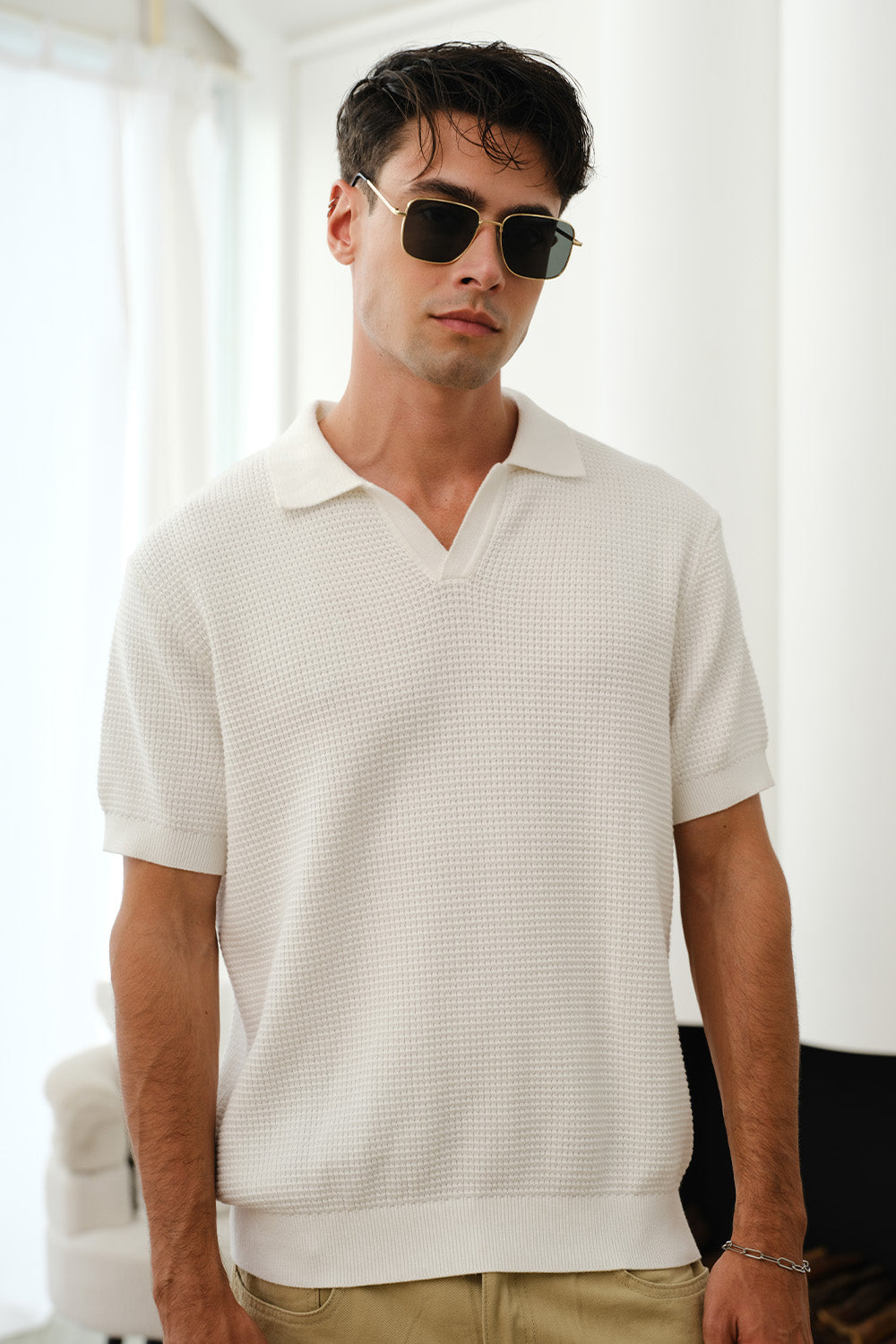 White Knit Polo T-shirt