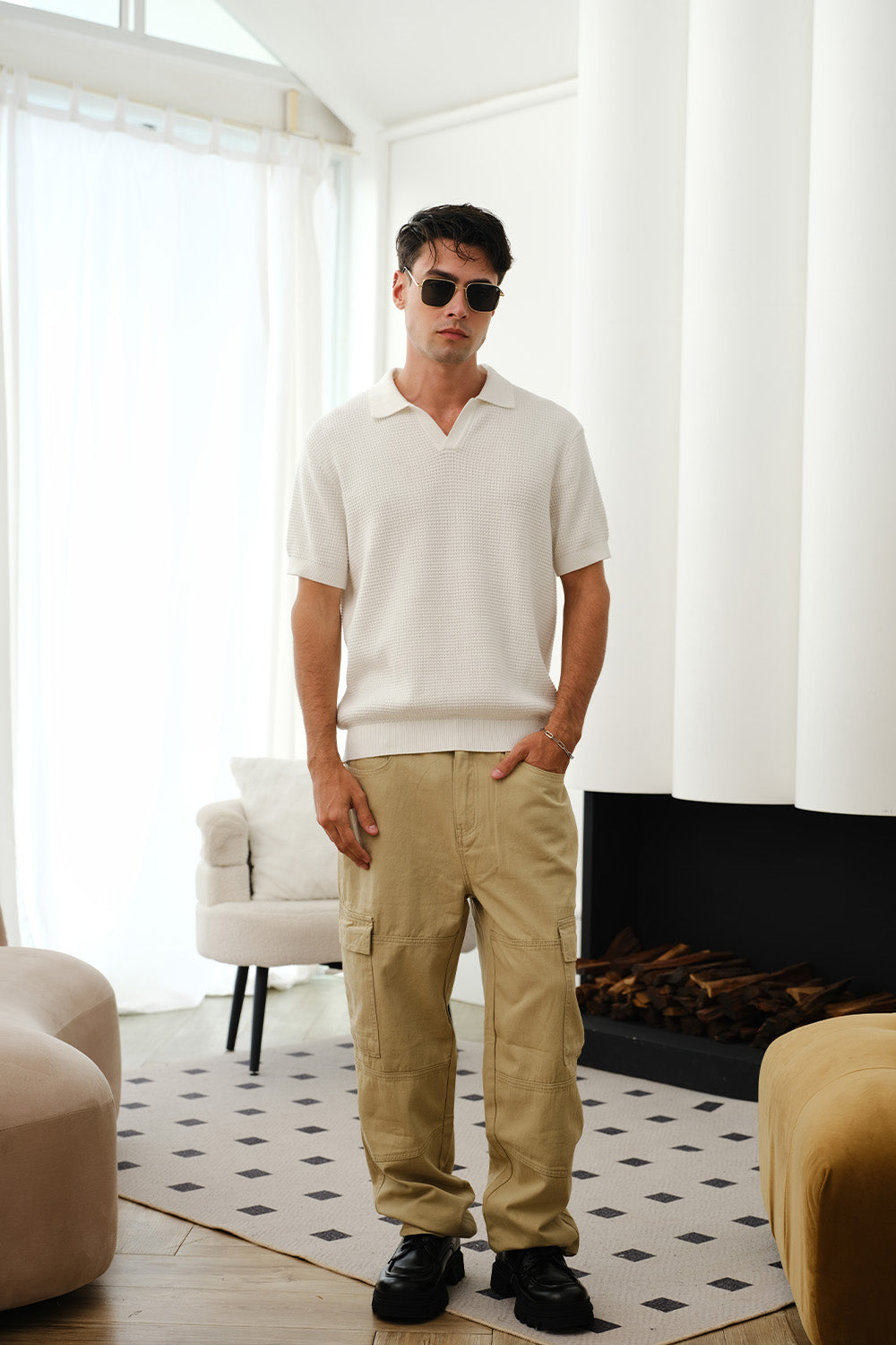White Knit Polo T-shirt